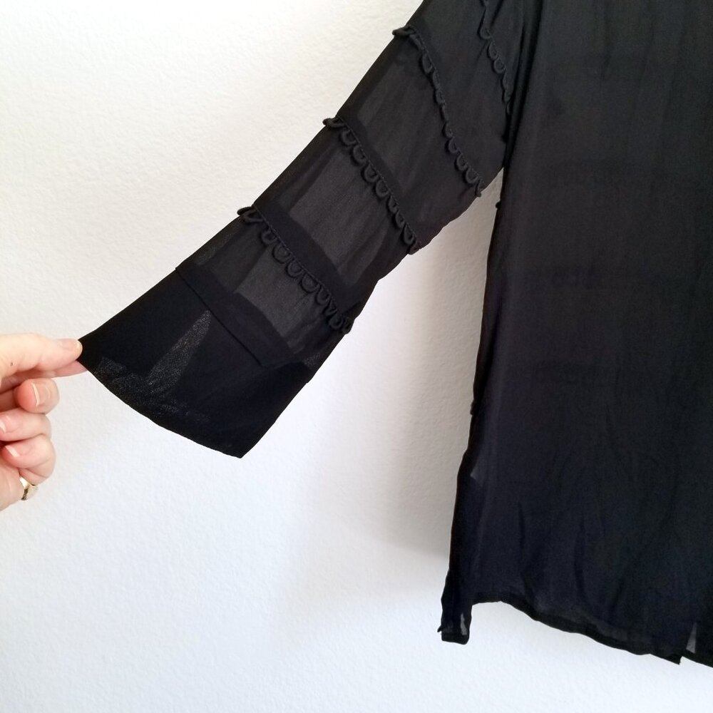 NWT Cleobella Autumn Blouse Jet Black Semi Sheer Size Large Tiered Trim High End - Picture 4 of 16